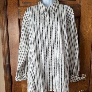 Talbots White w/Black Stripe Button Blouse w/Cuffed Sleeves Size 22W